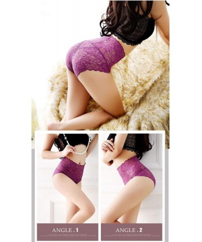 Women's High Waist Lace Panties Comfortable Underwear with High Elastic - Purple a - CK18I6M3WXA $18.24 Panties