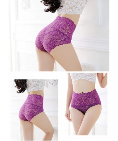 Women's High Waist Lace Panties Comfortable Underwear with High Elastic - Purple a - CK18I6M3WXA $18.24 Panties