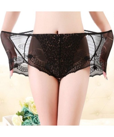 Women's Sexy Lace High-Rise Transparent Panties Soft Mesh Plus Size Underwear Hipster Leopard Briefs Lingerie - C-black - C51...