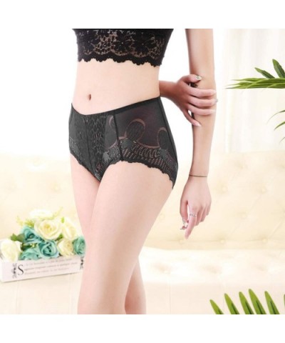 Women's Sexy Lace High-Rise Transparent Panties Soft Mesh Plus Size Underwear Hipster Leopard Briefs Lingerie - C-black - C51...