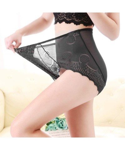 Women's Sexy Lace High-Rise Transparent Panties Soft Mesh Plus Size Underwear Hipster Leopard Briefs Lingerie - C-black - C51...