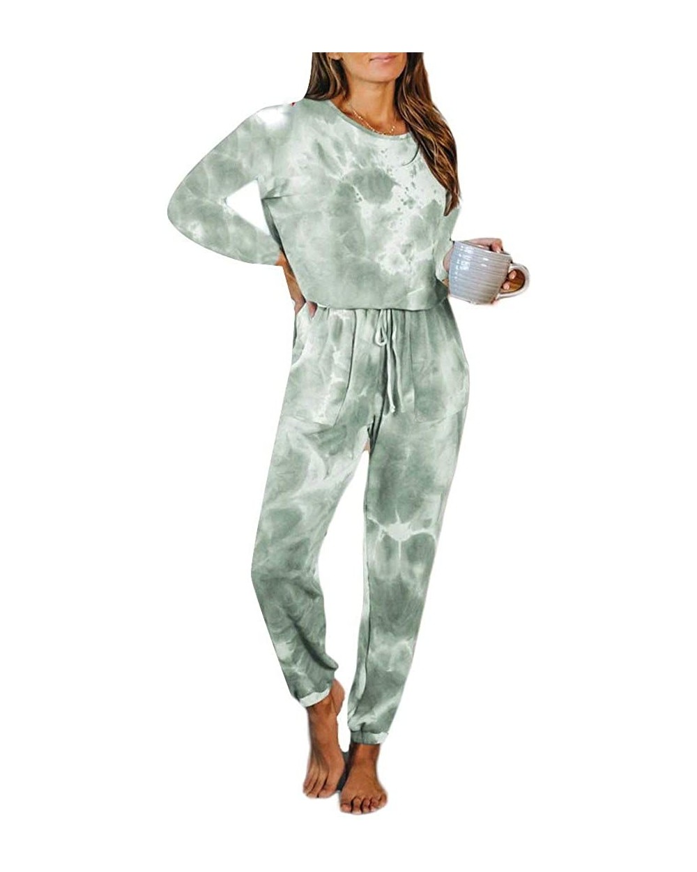 Womens Tie-Dyed Casual Long/Short Sleeve Homewear Jogger Pants Pajama Set Sleepwear - 10 - CY19C72SOOG $53.73 Sets