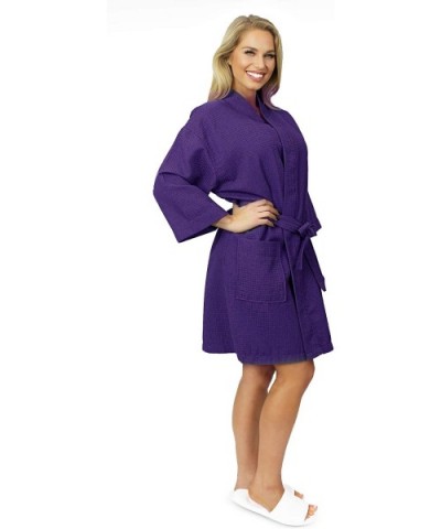 Women's Lightweight Short Kimono Waffle Robe- Spa Summer Bridesmaids Bathrobe - Purple - C312NYM22ZP $28.27 Robes