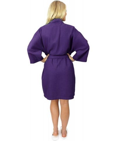 Women's Lightweight Short Kimono Waffle Robe- Spa Summer Bridesmaids Bathrobe - Purple - C312NYM22ZP $28.27 Robes