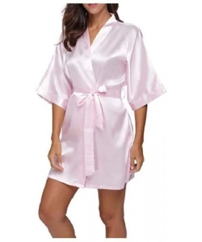 Women Solid Colored Charmeuse Bath Wrap Towels Mini Spa Robe Spa Robe AS3 L - As3 - C619DCKSNXX $57.57 Robes