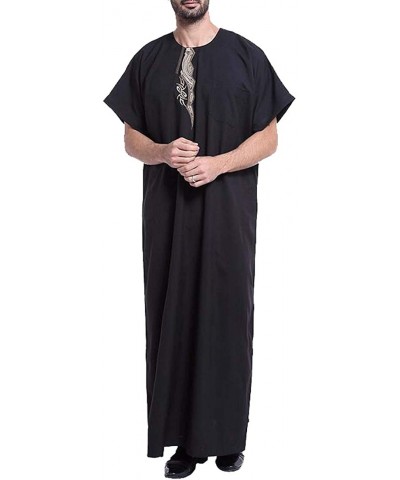 Men's Short Sleeve Middle East Muslim Arabic Abaya Arabian Robe - Black - CV18TTU5KWN $62.82 Robes