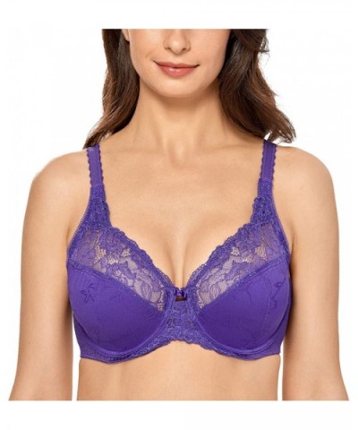 Women's Beauty Lace Non Padded Minimizer Full Figure Underwire Bra - Dark Purple - CO11UG2YQ6X $29.89 Bras