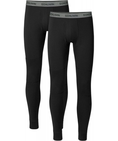 Men's Rib Stretchy Winter Warm Base Layer Top & Bottom Thermal Set Long Johns with Fly - Black2 - CE18XEOXSX6 $31.67 Thermal ...