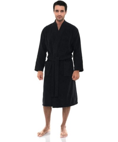 Men's Luxury Robe- Turkish Cotton Terry Kimono Soft Bathrobe - Pirate Black - CW18C3ERNKT $69.35 Robes