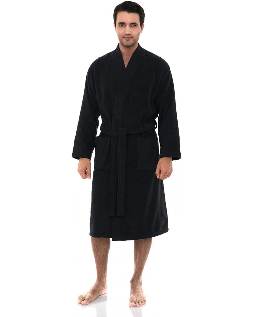 Men's Luxury Robe- Turkish Cotton Terry Kimono Soft Bathrobe - Pirate Black - CW18C3ERNKT $69.35 Robes