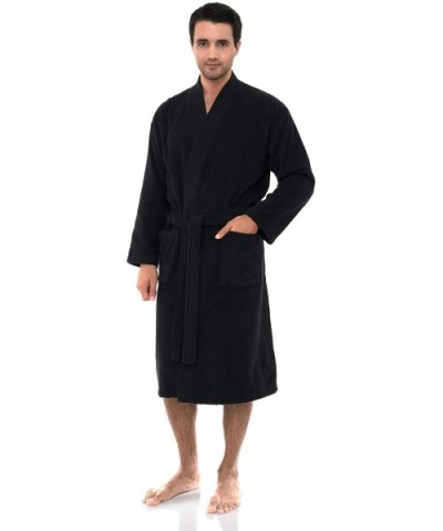 Men's Luxury Robe- Turkish Cotton Terry Kimono Soft Bathrobe - Pirate Black - CW18C3ERNKT $69.35 Robes