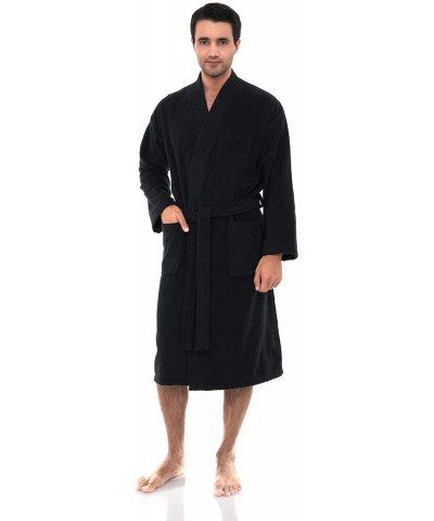 Men's Luxury Robe- Turkish Cotton Terry Kimono Soft Bathrobe - Pirate Black - CW18C3ERNKT $69.35 Robes