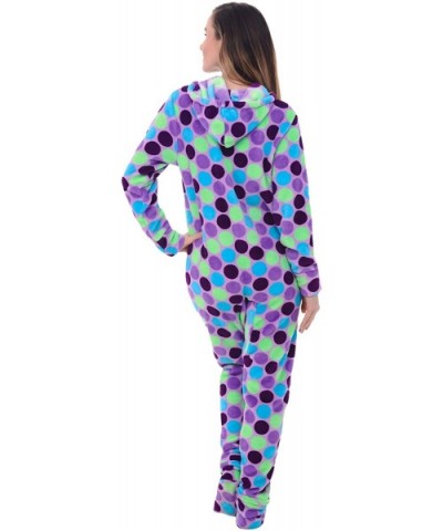 Women's Warm Fleece One Piece Footed Pajamas- Adult Onesie with Hood - Purple Polka Dots - CA12ENM195R $61.71 Sets