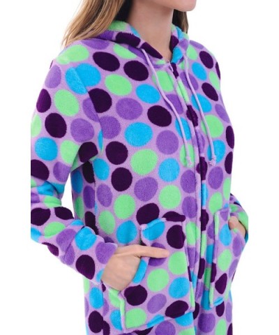 Women's Warm Fleece One Piece Footed Pajamas- Adult Onesie with Hood - Purple Polka Dots - CA12ENM195R $61.71 Sets