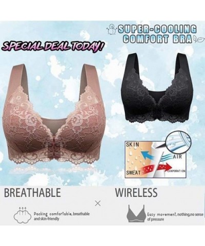 2020 Newest Women's Plus Size Front Close Lace Cover Sport Bra Sexy Push Up Underwear Wireless Bralette - Apricot - CN19CAENE...