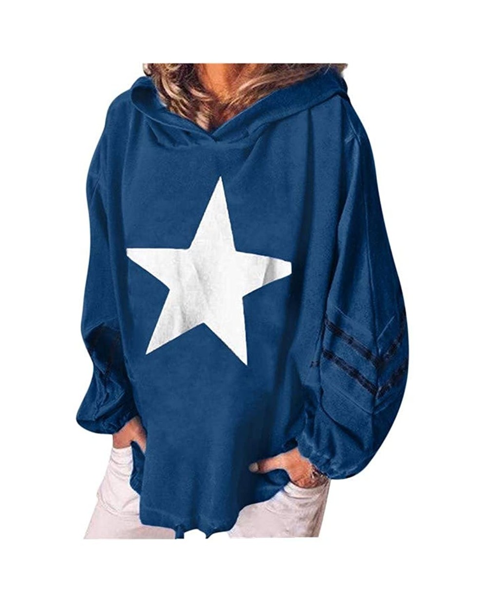 Women Casual Hooded Sweatshirt Long Sleeve Loose Fit Hoodies Knitted Sweater Pullover Tops Shirts - Blue - CF18YCTHNMA $22.48...