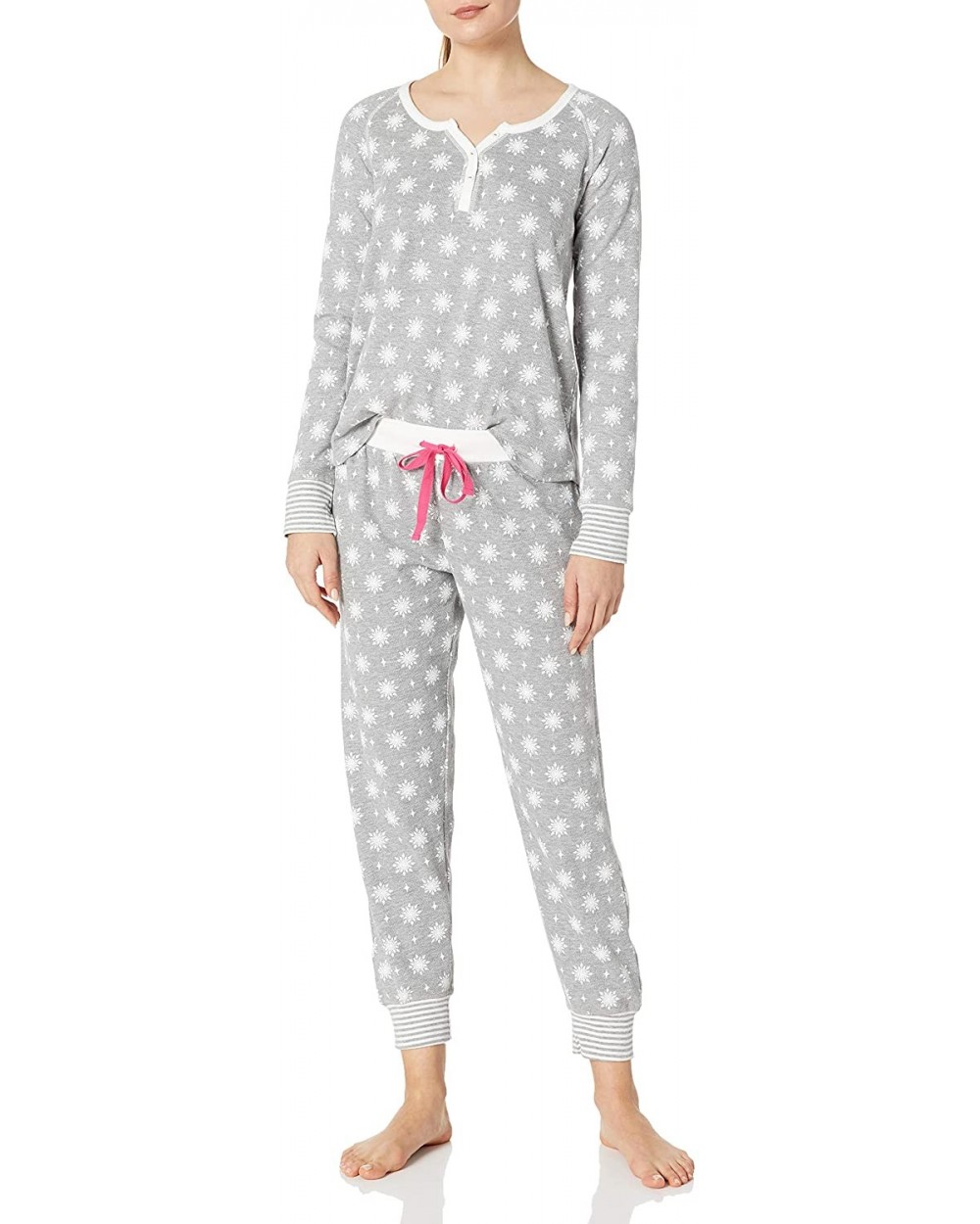 Women's Sleepwear Vintage Thermal Loose Fit Henley Pajama Set - Grey Snowflake - C9185KXGN2U $60.89 Sets