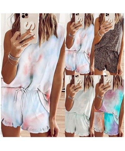 Womens 2 Piece Shorts Lounge Set Tie Dye Print Pajamas Loungewear Loose Tops + Shorts Sleepwear Nightwear Sport Outfits - Sle...