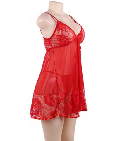 Womens Babydoll Lingerie Set Plus Size Mesh Lingerie Lace Sleepwear Outfits - Red - C118OC50HS4 $24.18 Baby Dolls & Chemises