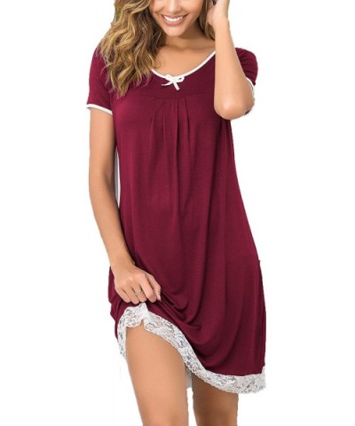 Sleepwear Womens Soft Nightgown Short Sleeve Sleep Nightdress Scoopneck Sleep Tee Nightshirt - Wine Red - C9188ZQ4AEZ $29.04 ...