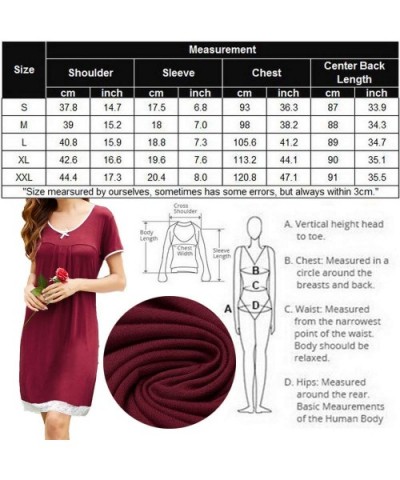 Sleepwear Womens Soft Nightgown Short Sleeve Sleep Nightdress Scoopneck Sleep Tee Nightshirt - Wine Red - C9188ZQ4AEZ $29.04 ...