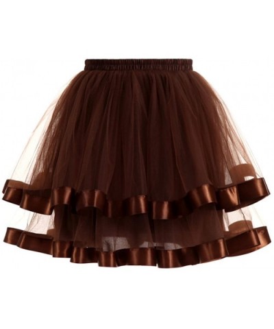 Women 1950s Petticoat Skirts Tutu Crinoline Underskirt Slips Underskirt - Brown - CY18U9592EK $31.35 Slips