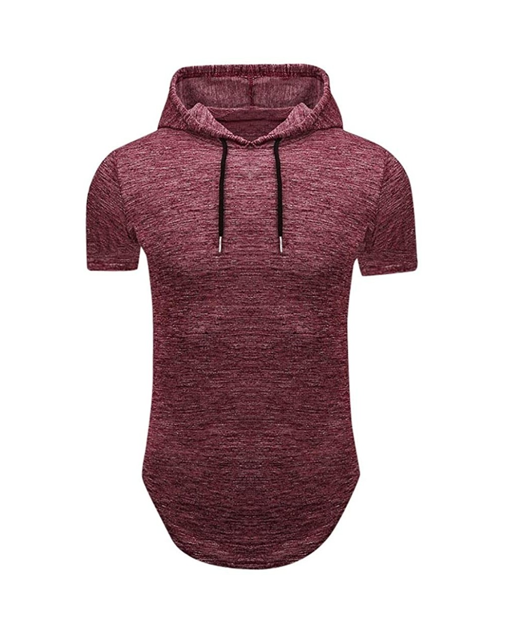 Mens Running Athletic Hoodie- Muscle Sweatshirt Summer Short Sleeve Longline Pullover Breathable Tee Tops - Red - C219CH5L76W...