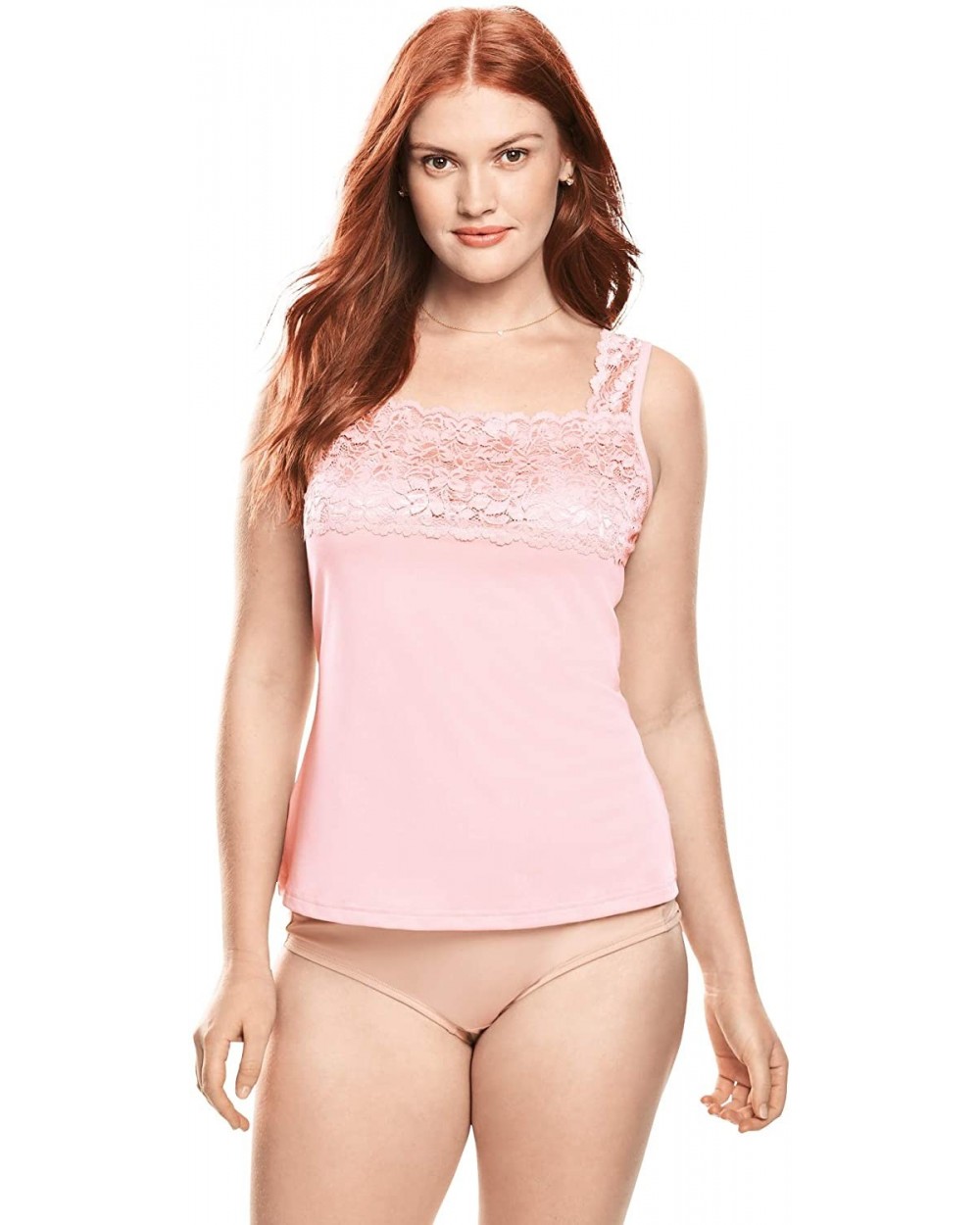 Women's Plus Size Silky Lace-Trimmed Camisole Slip Full Slip - Shell Pink (0128) - CM199SQQ223 $36.47 Slips