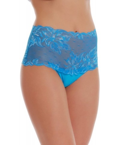 Elegant High-Waisted Brief Panties Lace Cotton - Made in EU 1046 - Electric Blue - CG186XGDUOK $22.00 Panties