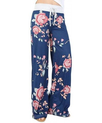 Sweatpants for Women Tall-Women's Comfy Casual Pajama Pants Floral Print Drawstring Palazzo Lounge Pants Wide Leg - Z2-blue -...