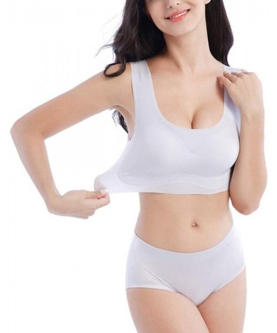 Women's Wireless Bras Easy Comfortable No Wire Padded Camisole for Sleeping Plus Size Seamless Bralette - White - C619C988LO6...