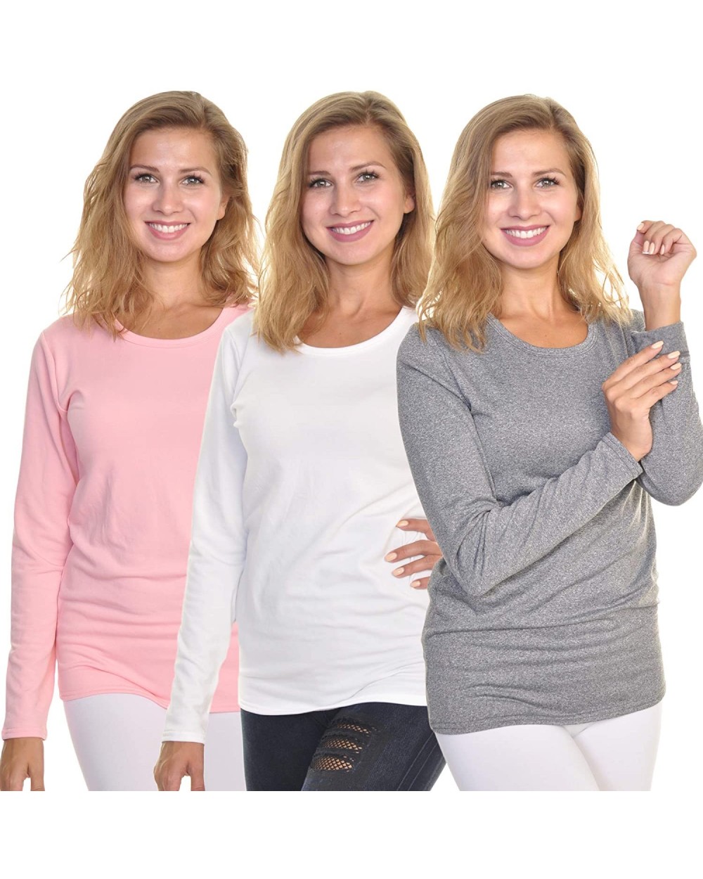 Women's Fleece Lined Long Sleeve Thermal Top - 3-pack Light Pastel Color - CT18K5YWWAA $32.11 Thermal Underwear