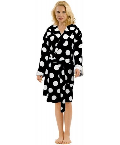 Personalized Womens Robe Polka Dot Bathrobes Terry Cotton Cover up Robe- Bath and Shower Robe - Large X-Large - Black - Black...