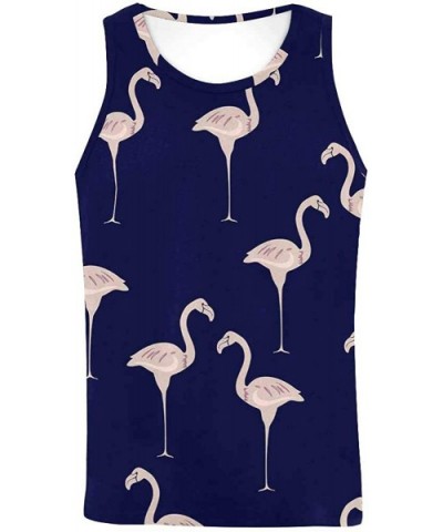 Men's Muscle Gym Workout Training Sleeveless Tank Top Leaves with Pink Flamingos - Multi6 - CK19DW8GOIZ $45.62 Undershirts