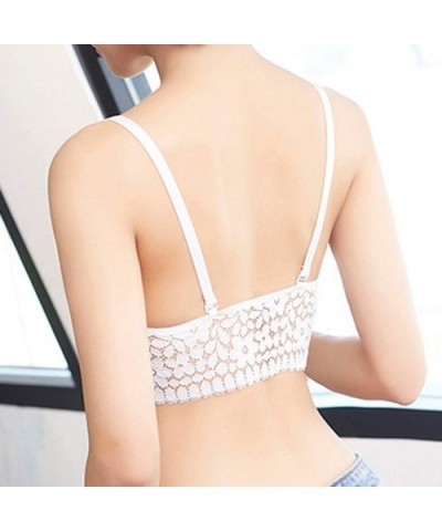 Lace Crop Bra Women's Sexy Hollow Deep V Lace Bralette Adjustable Wire Free Lace Camisole Bra Underwear Tank Tops - White - C...