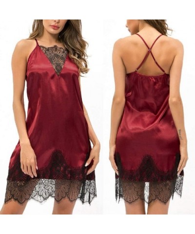 Oil-LIKIO Women's Nightdress Casual Underwear Soft Lingerie Sexy Lace Silk Sleepwear Pajamas Nightwear - CS19738KOR8 $14.13 Tops