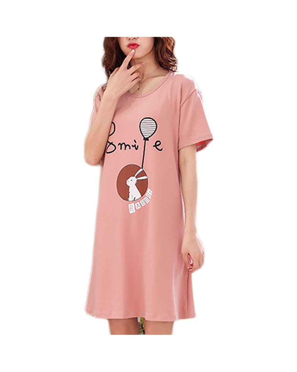 Big Girls' 100% Cotton Nightgown Sleepwear Short Sleeves Shirt Cute Cartoon Pattern Sleepdress - Pink Rabbit - CM18QY29YC9 $2...