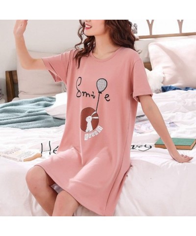 Big Girls' 100% Cotton Nightgown Sleepwear Short Sleeves Shirt Cute Cartoon Pattern Sleepdress - Pink Rabbit - CM18QY29YC9 $2...