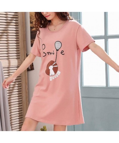 Big Girls' 100% Cotton Nightgown Sleepwear Short Sleeves Shirt Cute Cartoon Pattern Sleepdress - Pink Rabbit - CM18QY29YC9 $2...