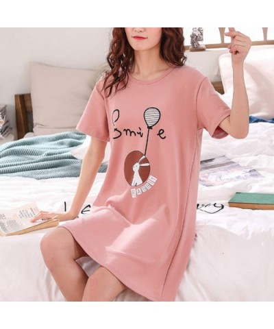 Big Girls' 100% Cotton Nightgown Sleepwear Short Sleeves Shirt Cute Cartoon Pattern Sleepdress - Pink Rabbit - CM18QY29YC9 $2...