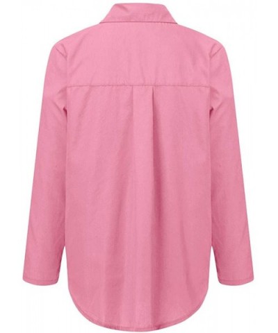 T-Shirts for Women-Women's Fashion Solid Color Buttonigan Long-Sleeved Blouse Casual T-Shirt Tops - Pink - C318Y0AE5DI $23.45...