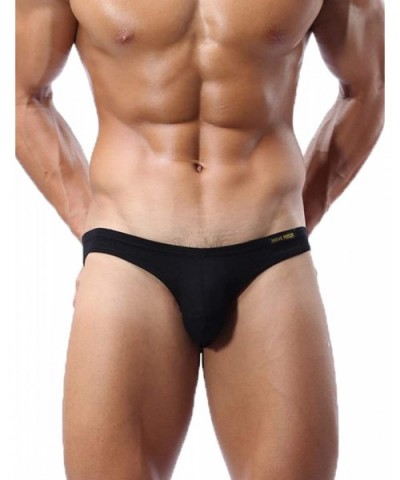 Men's Bulge Pouch Low Rise Cotton Bikinis Briefs Underwear Soft Breathable Underpant - 3 Pack Black- Black- Black - CH193XKQZ...