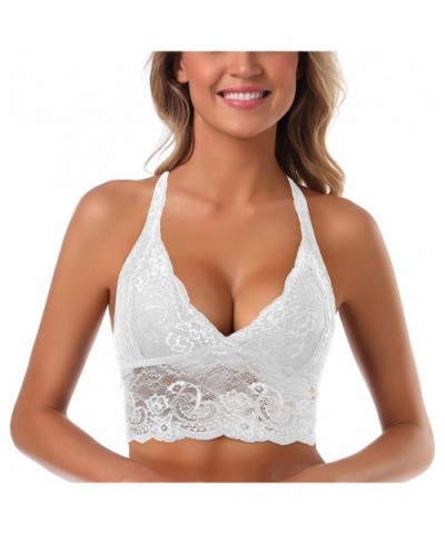 Women's Lace Push-up Bra Floral Breathable Bralette Wire Free Racerback Sexy Bra - White 6004 - CB18OXGM7HT $33.06 Bras