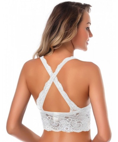 Women's Lace Push-up Bra Floral Breathable Bralette Wire Free Racerback Sexy Bra - White 6004 - CB18OXGM7HT $33.06 Bras