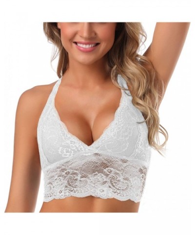 Women's Lace Push-up Bra Floral Breathable Bralette Wire Free Racerback Sexy Bra - White 6004 - CB18OXGM7HT $33.06 Bras