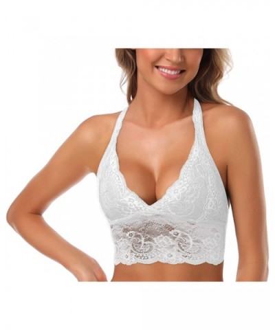 Women's Lace Push-up Bra Floral Breathable Bralette Wire Free Racerback Sexy Bra - White 6004 - CB18OXGM7HT $33.06 Bras