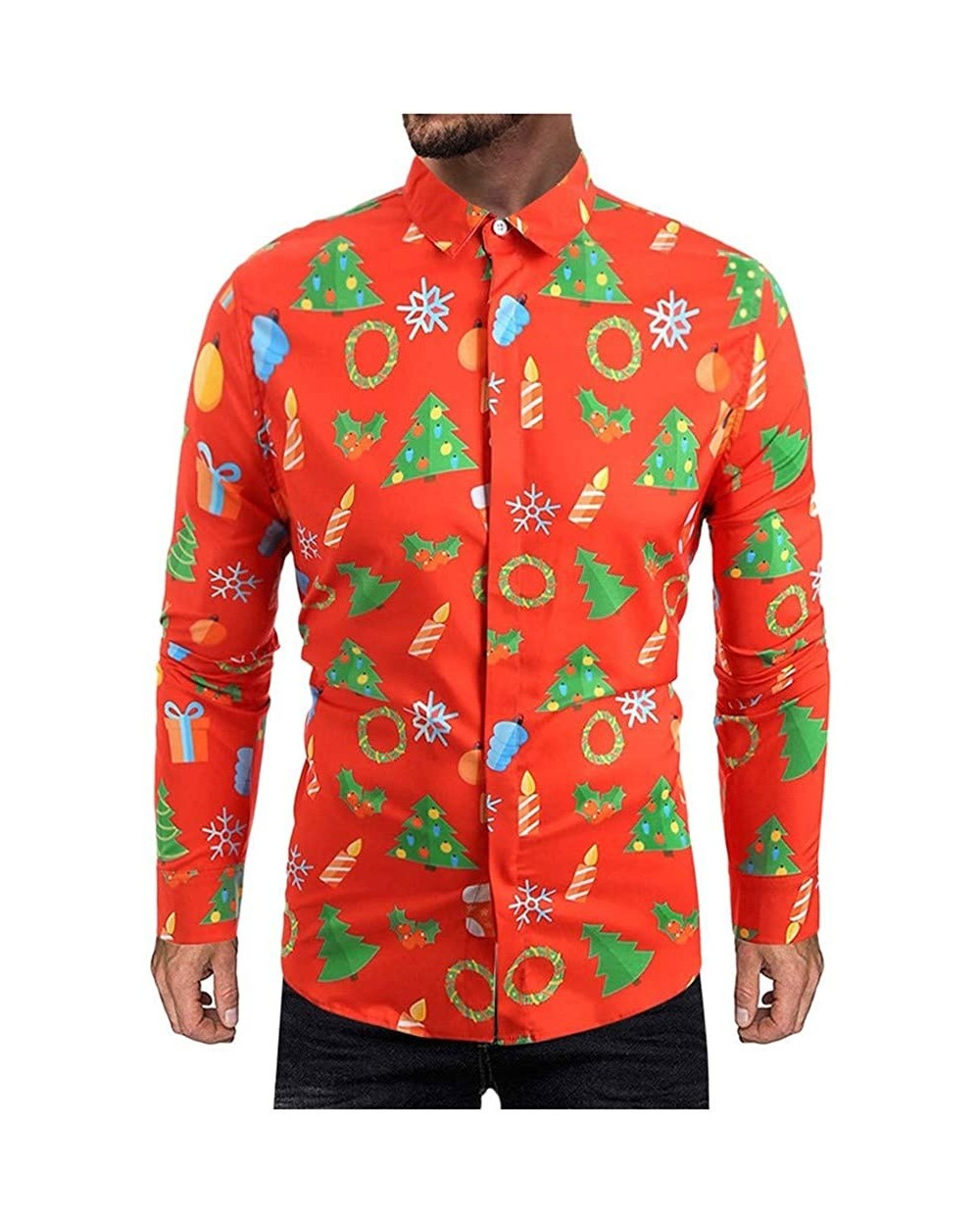 Men's Long Sleeve Santa Floral Shirt Novelty Xmas Fancy Blouse Top - Orange - C518ZTO70Y8 $22.39 Shapewear