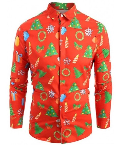 Men's Long Sleeve Santa Floral Shirt Novelty Xmas Fancy Blouse Top - Orange - C518ZTO70Y8 $22.39 Shapewear