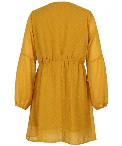 Women Boho Beach Dress Ladies V-Neck Button Long Sleeve Solid Color Slim Mini Short Dresses - Yellow - C3196RIRU37 $34.40 Robes