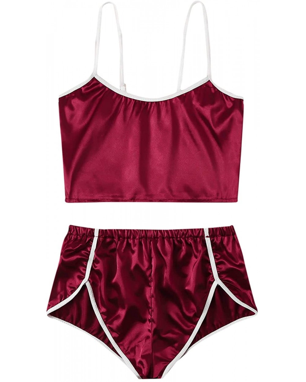 Women's Sleepwear Satin Cami Set with Shorts Pajama Set Lingerie Nightwear - Burgundy - C6194GNAEH3 $20.27 Sets